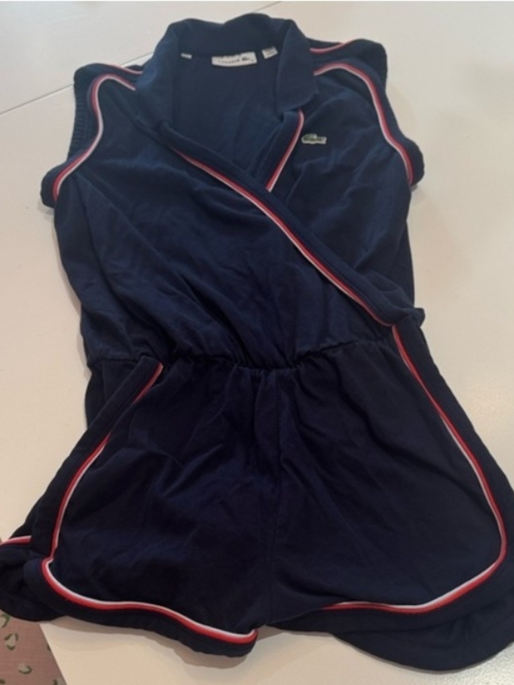 Lacoste Navy Sleeveless Women's One-Piece Romper with Red & White Trim